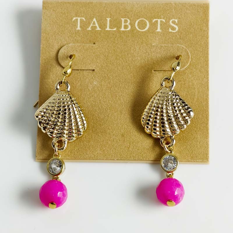 Talbots Shell Stone Drop Earrings for Women Beach Vacation Party Jewelry