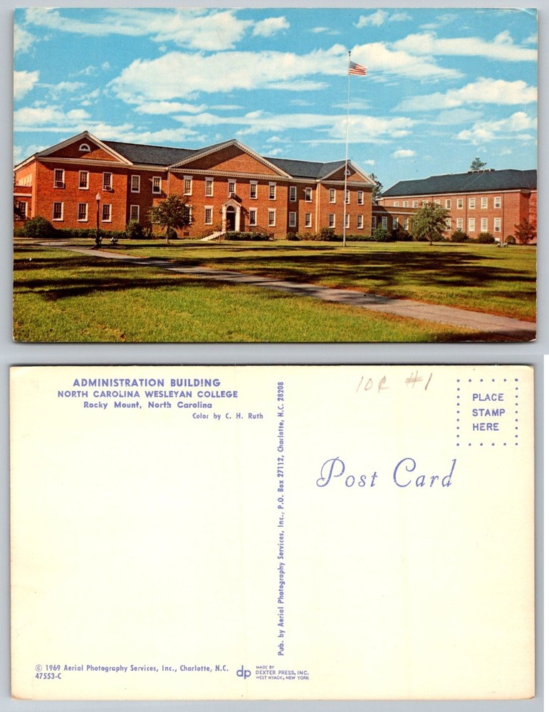 1969 North Carolina Wesleyan College Admin Building Rocky Mount NC Postcard