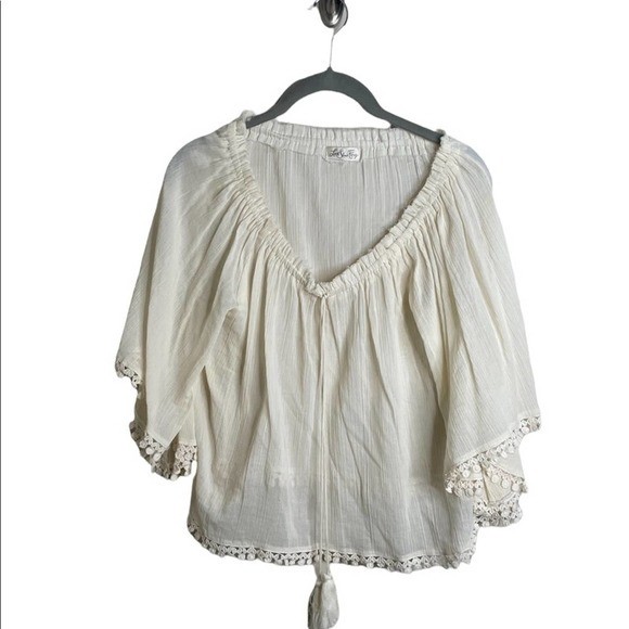 Love Shack Fancy Cream Cotton Crochet Lace Boho Peasant Blouse Top Size 1