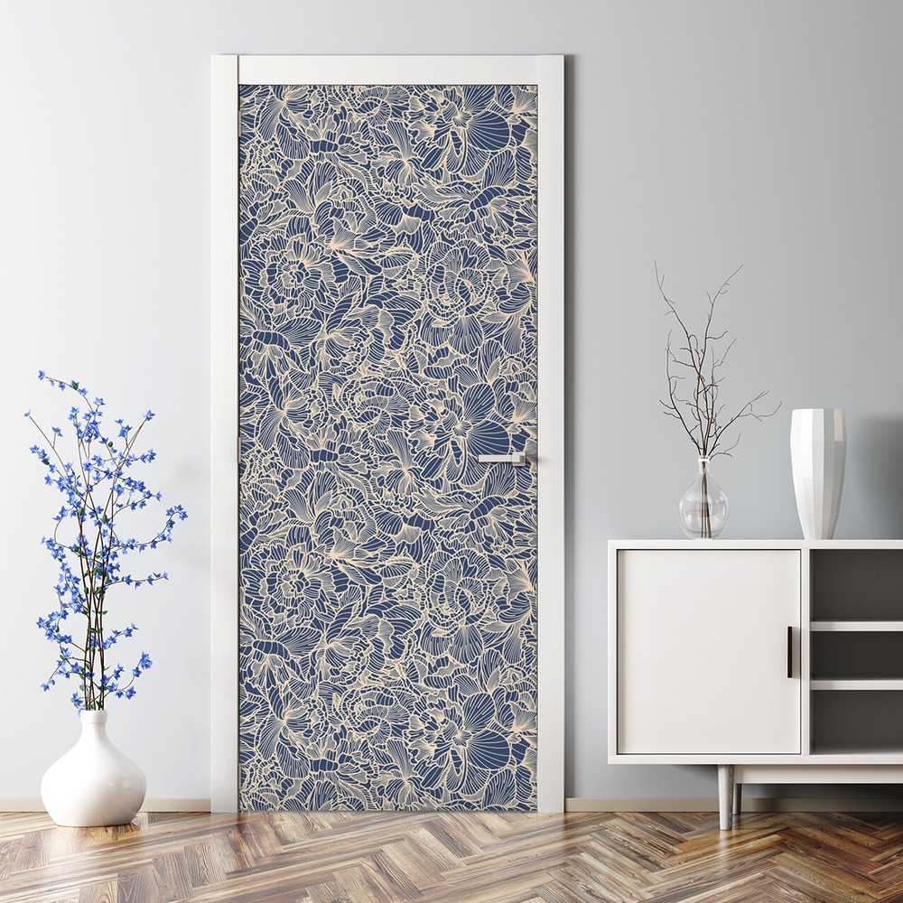 Flower Adhesive Floral Blue Mural Flower Elegant Self Adhesive Door Decal