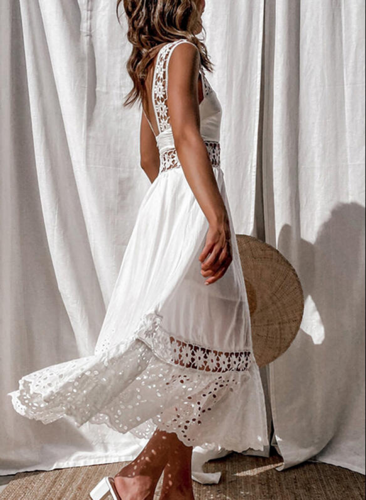Women's sexy fashion lace sleeveless splicing long skirt suspender dress