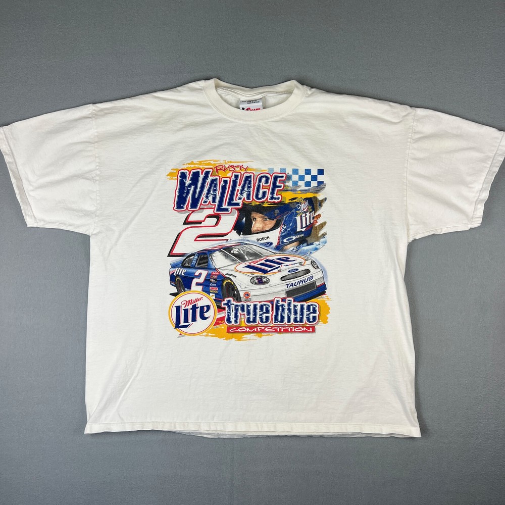 VTG Rusty Wallace NASCAR T Shirt Mens 2XL Miller Lite #2 Car True Blue Racing