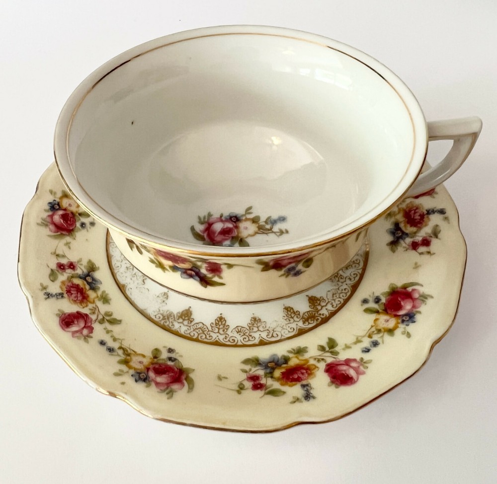 Vintage Gold Castle Tea Cup and Saucer Set Made in Japan Floral Gold