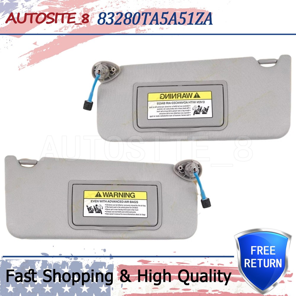 Gray A Pair Sun Visor w/ Light & Mirror For Honda Accord 2008-2017 83280TA5A51ZA