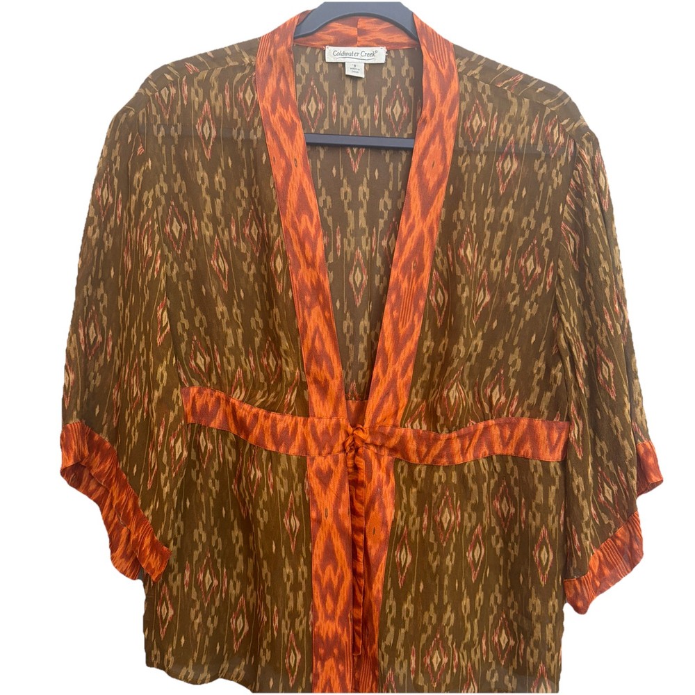Coldwater Creek Silk Kimono Style Batik  Aztec Boho-chic s size 8 Vintage