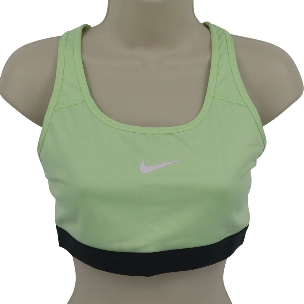 Nike Women Medium Green Gray Logo Racerback Sports Bra Wireless No Wire Athletic