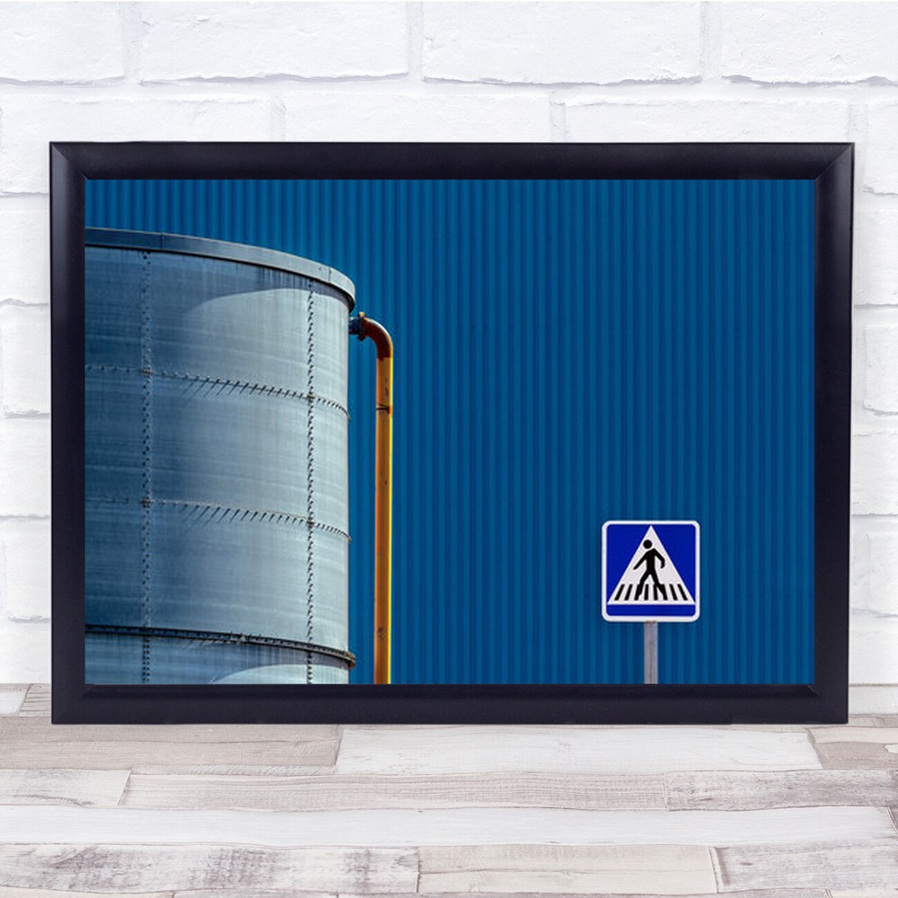 Urban Life Abstract Blue Minimal Street Sign Pipe Wall Art Print