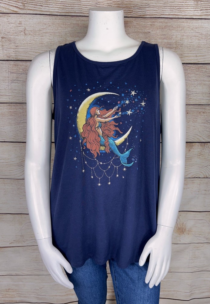 TORRID 3 Women's Navy Blue Celestial Moon Mermaid Tank Top
