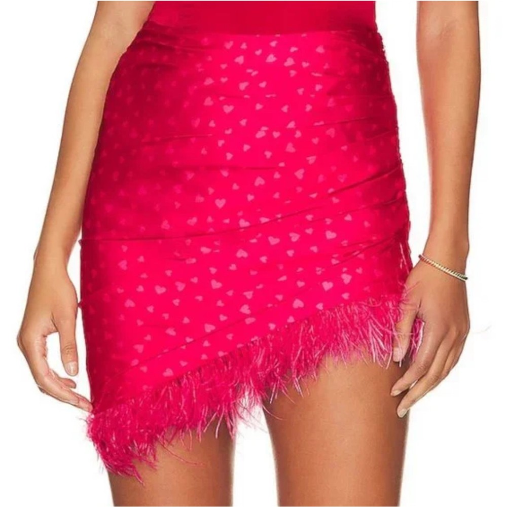 Lovers & Friends Maisey Pink Heart Feather Hem Mini Skirt Size Small