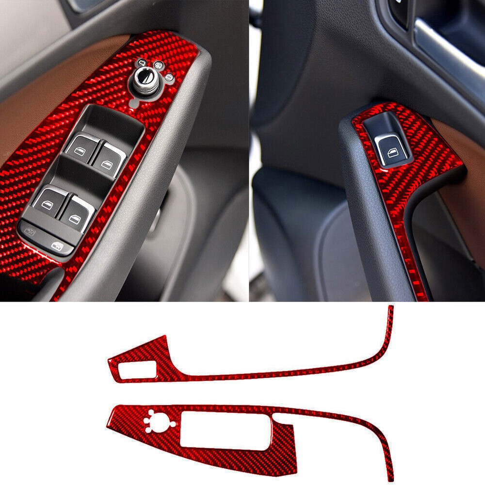 For Audi Q5 2009-2017 Red Carbon Fiber Interior Front Window Control Cover Trim