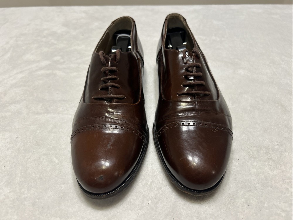 Bally Shoes Mens Size 7.5 D Marconi Brown Oxford Leather Plain Toe Dress Cap Toe