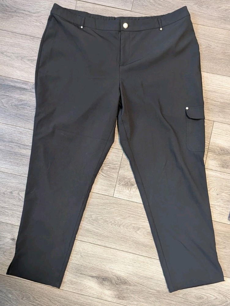 CJ Banks 20W Black Cargo Pants Lightweight Elastic High Waist Ankle Slit