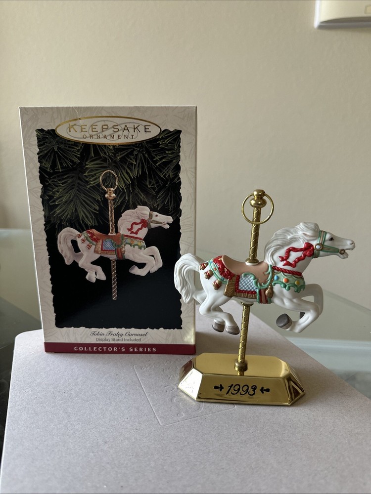 1993 Hallmark Keepsake Ornament - Tobin Fraley Carousel w/ Display Stand