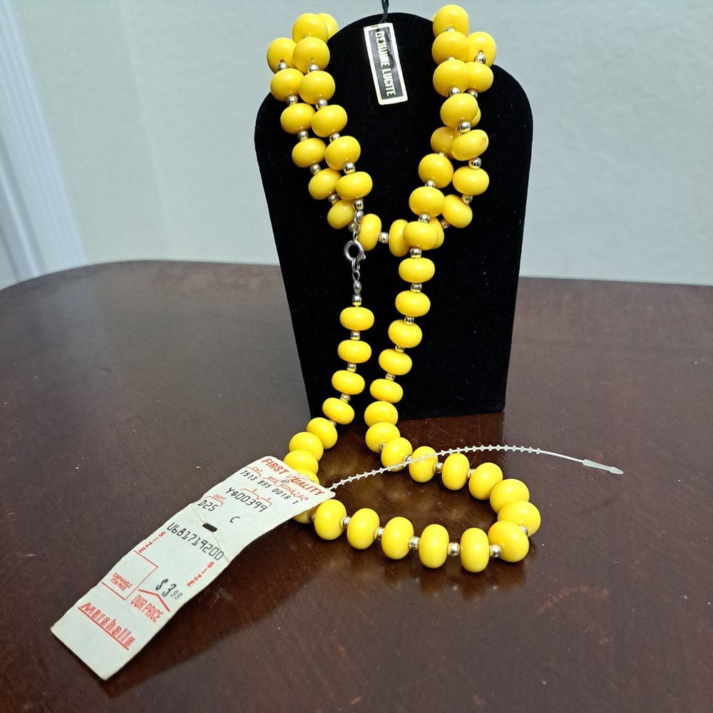 Yellow Lucite Beaded Long Strand Vintage Necklace