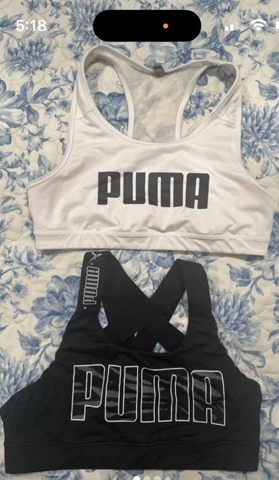 PUMA Lot of 2 Sports Bras Black/White S Racerback Wireless Pullover Logo