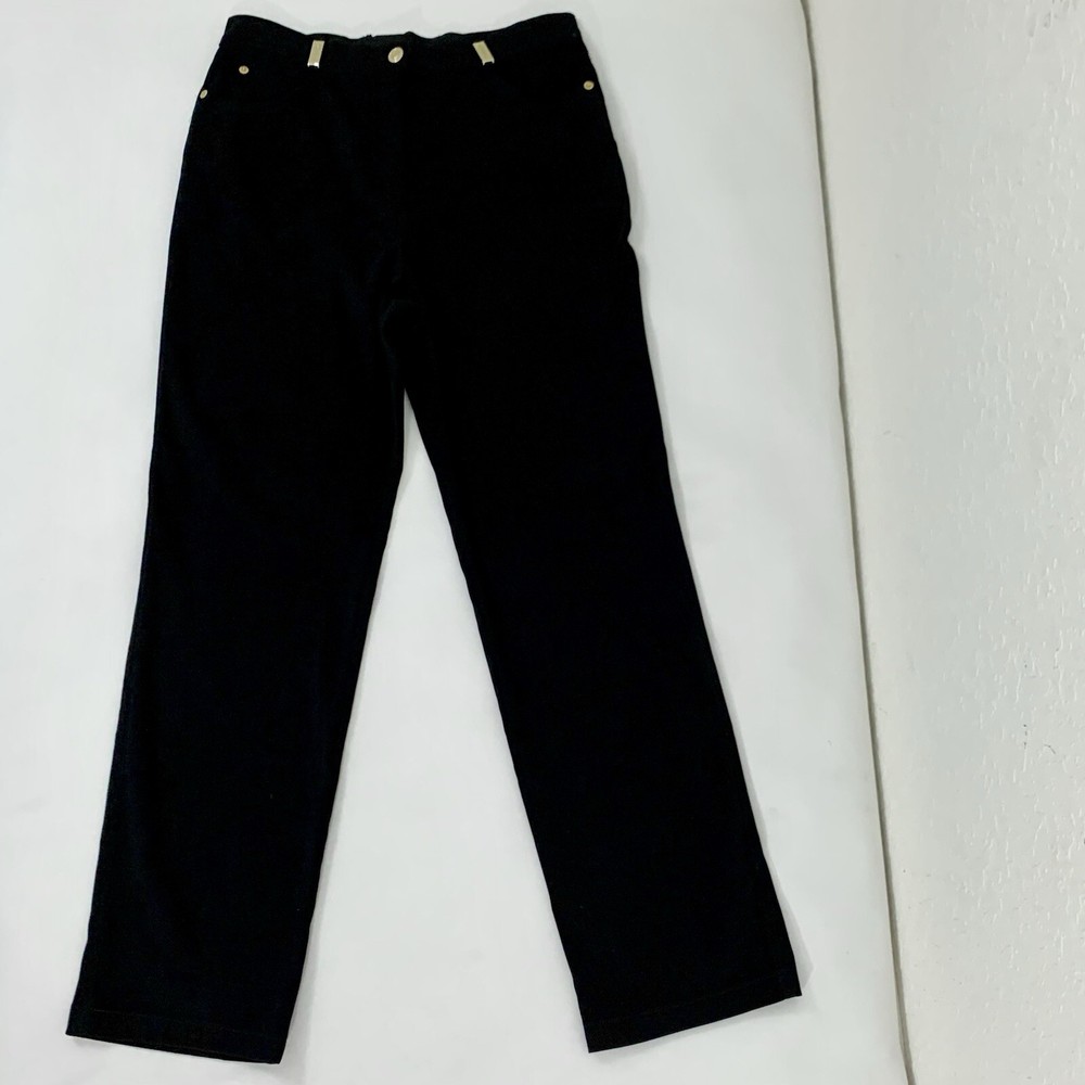 St John Pants Women 6 Black Gold Straight Leg Soft Stretch Vintage Quiet Luxury
