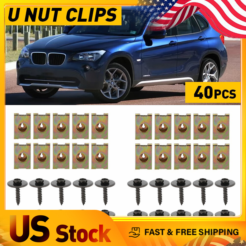 40x Metal Car Door Screw Fender Body Bumper Clips Retainer U Nut Gasket Fastener