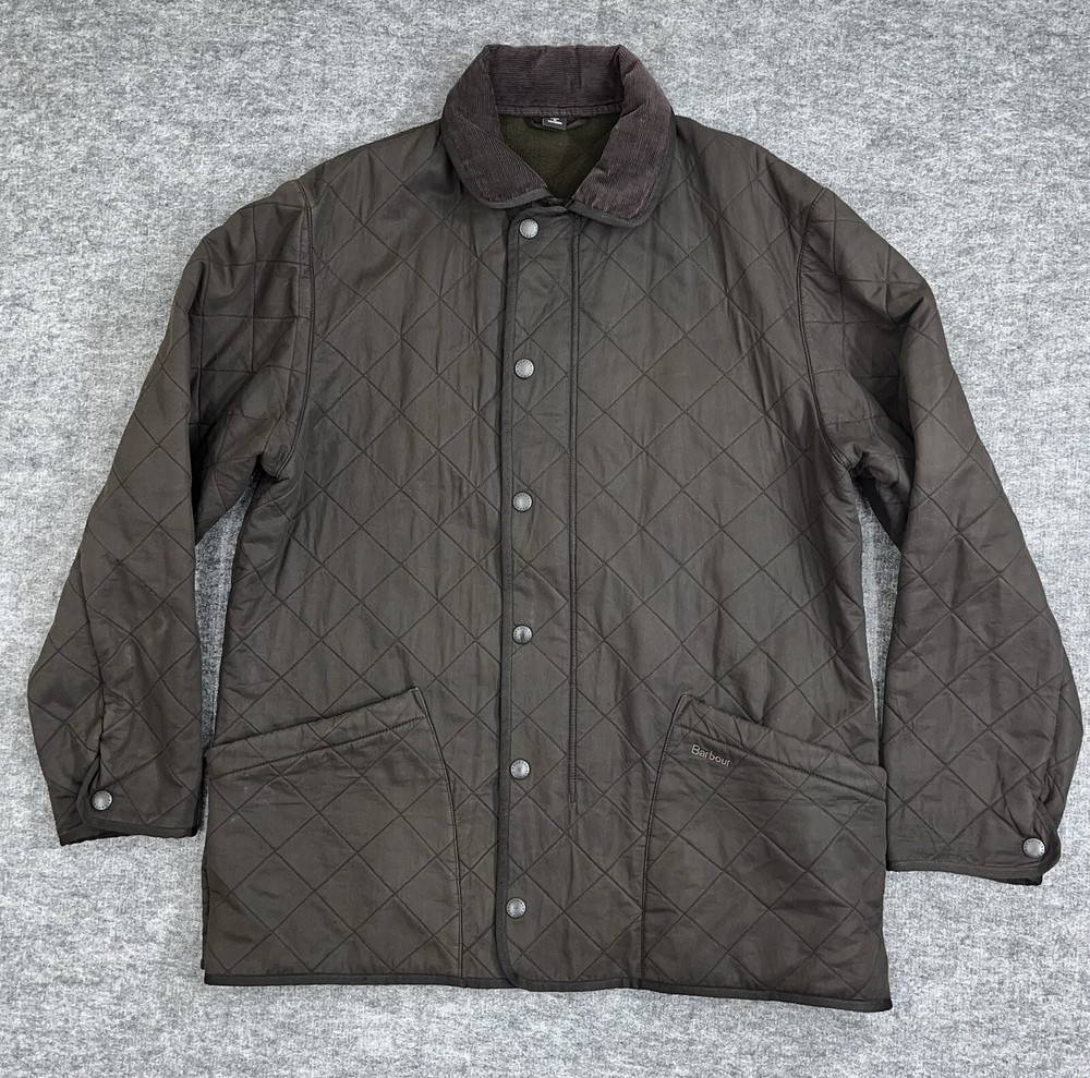 Barbour Jacket Mens Large Brown Wax Quilted Barn Chore Field **Tear On Pocket**