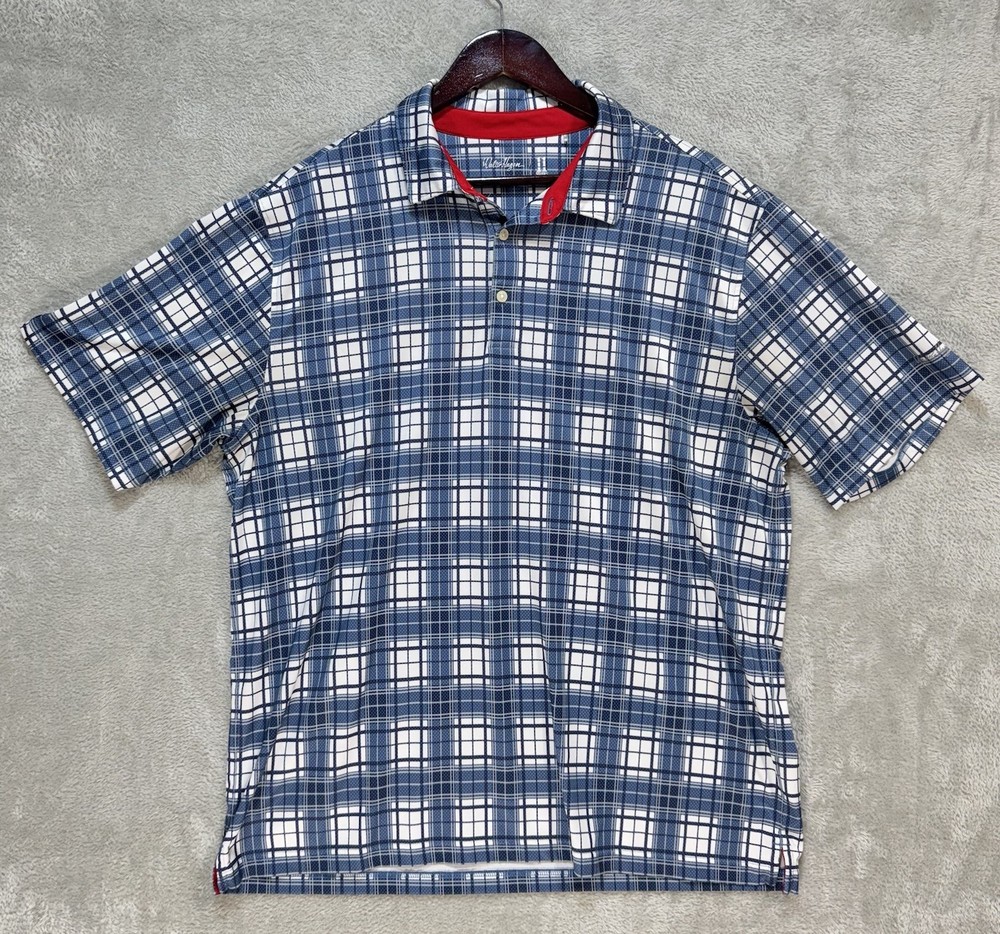Walter Hagen Polo Men’s XL Navy/White Plaid Golf Stretch