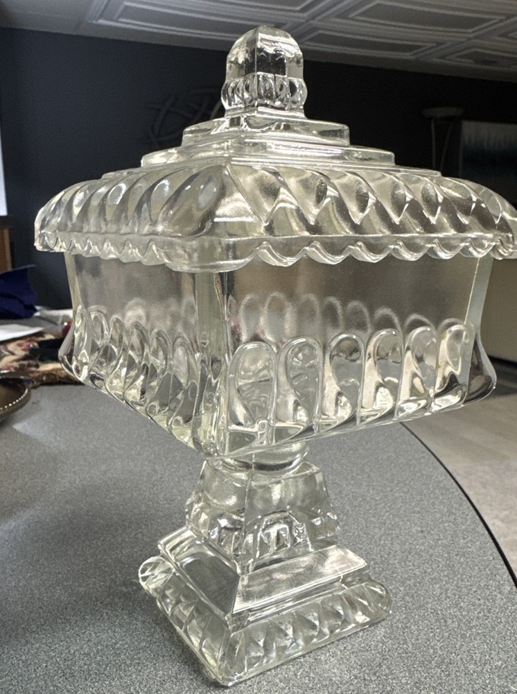 Vintage Jeannette Glass Crystal Wedding Bowl Candy Dish Midcentury