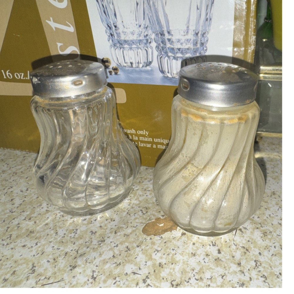Stoha Glass & Metal Swirl Salt & Pepper Shakers Set of 2 Round Small Reusable