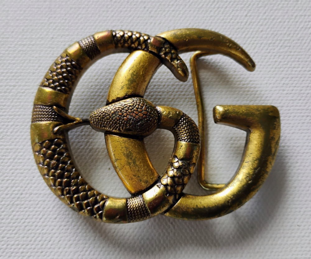 Vintage Gucci Serpent Logo Brass Designer Belt Buckle