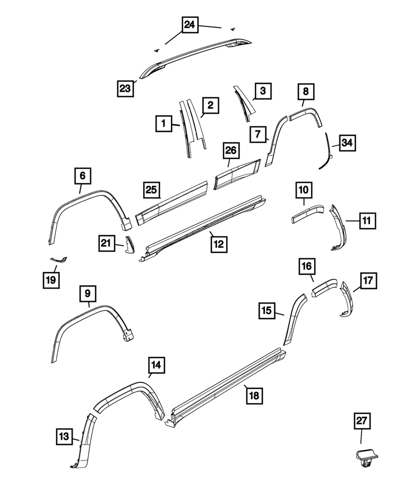 Genuine Mopar Left Wheel Opening Flare Molding 1UU89RXFAC