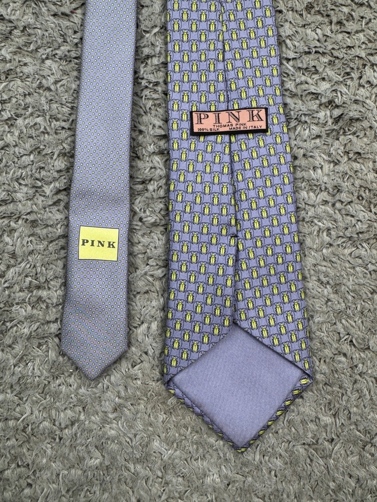 Thomas Pink Tie Lavender Silk Geometric Bug AOP Made In Italy