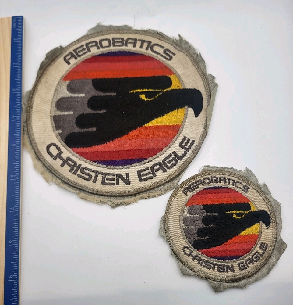 Vintage Christen Eagle Aerobatics Patches Pair Large Small Embroidered Aviation