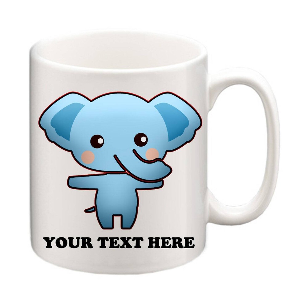 Personalised Cute Elephant Kawaii Mug And Coaster Add Your Name!