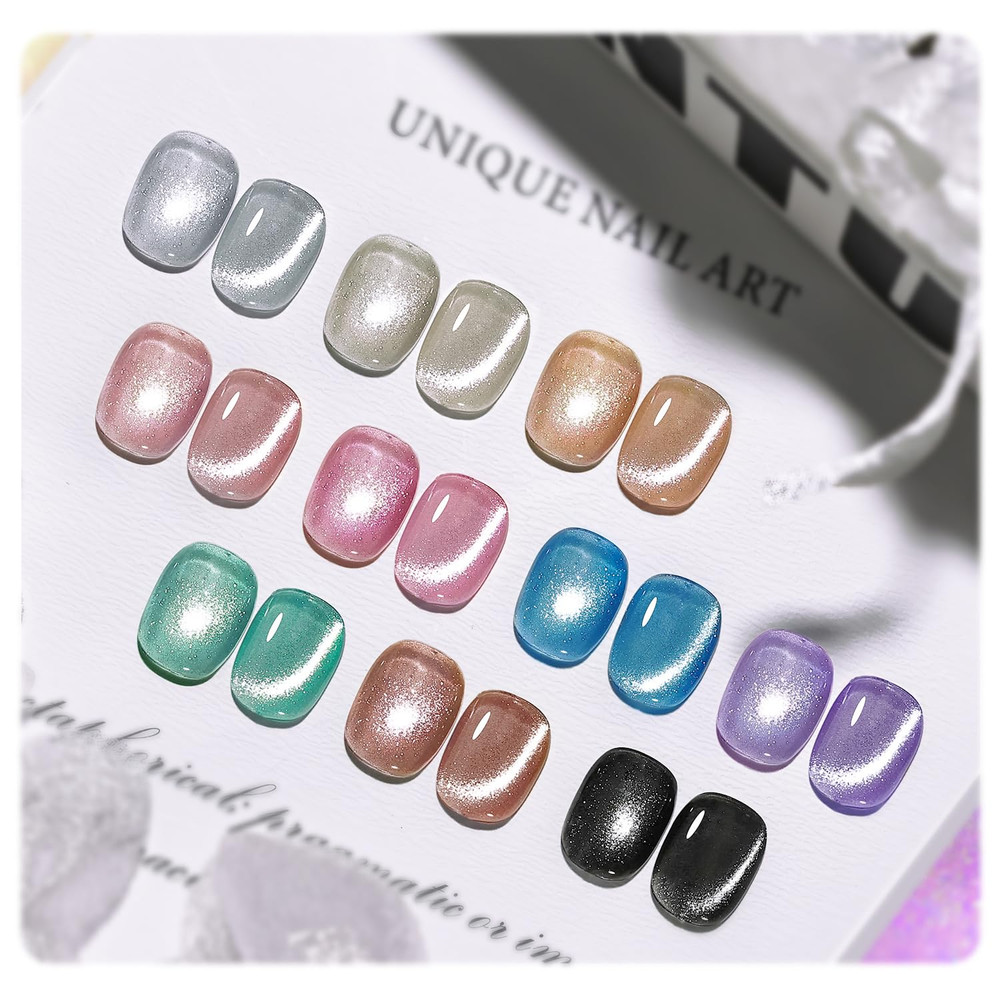Cat Eye Gel Nail Polish Set 10 Colors Green Pink Blue Purple Black with Base Coa