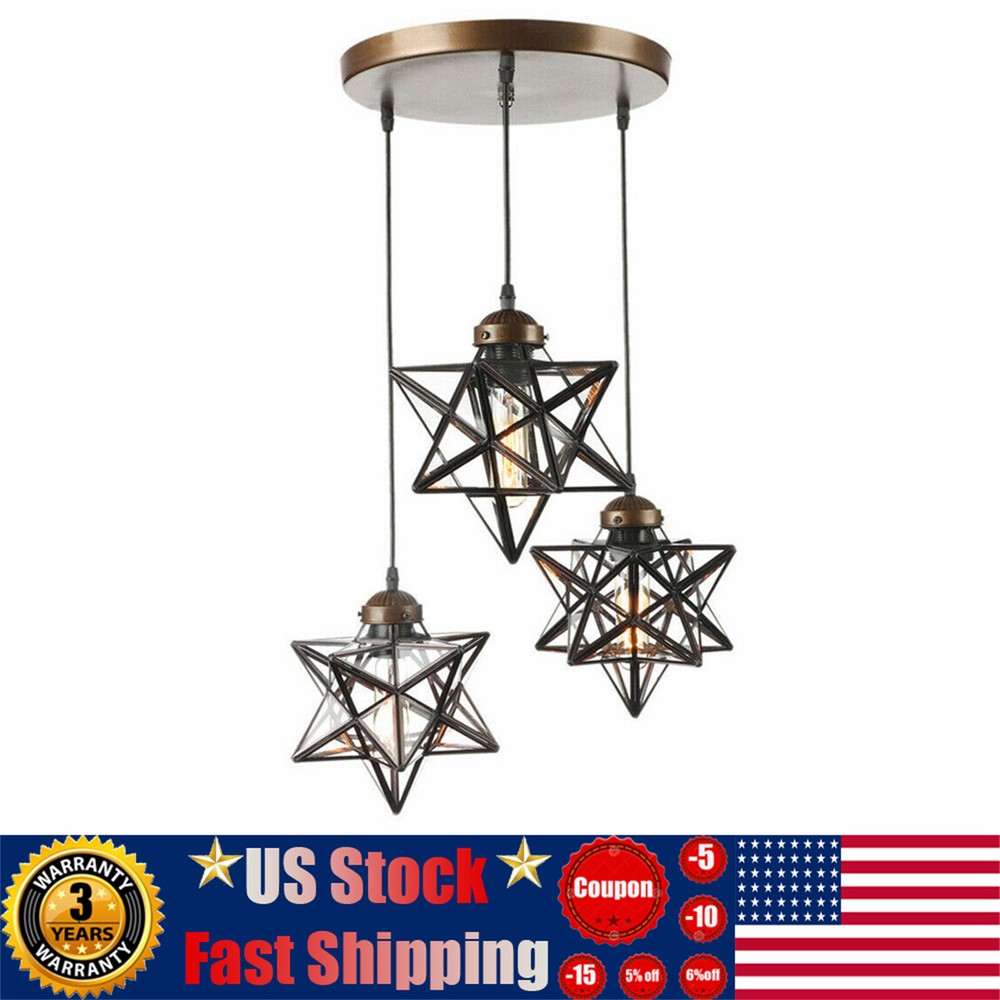Modern 3-Light Moravian Star Glass Pendant Chandelier Ceiling Lamp Fixture