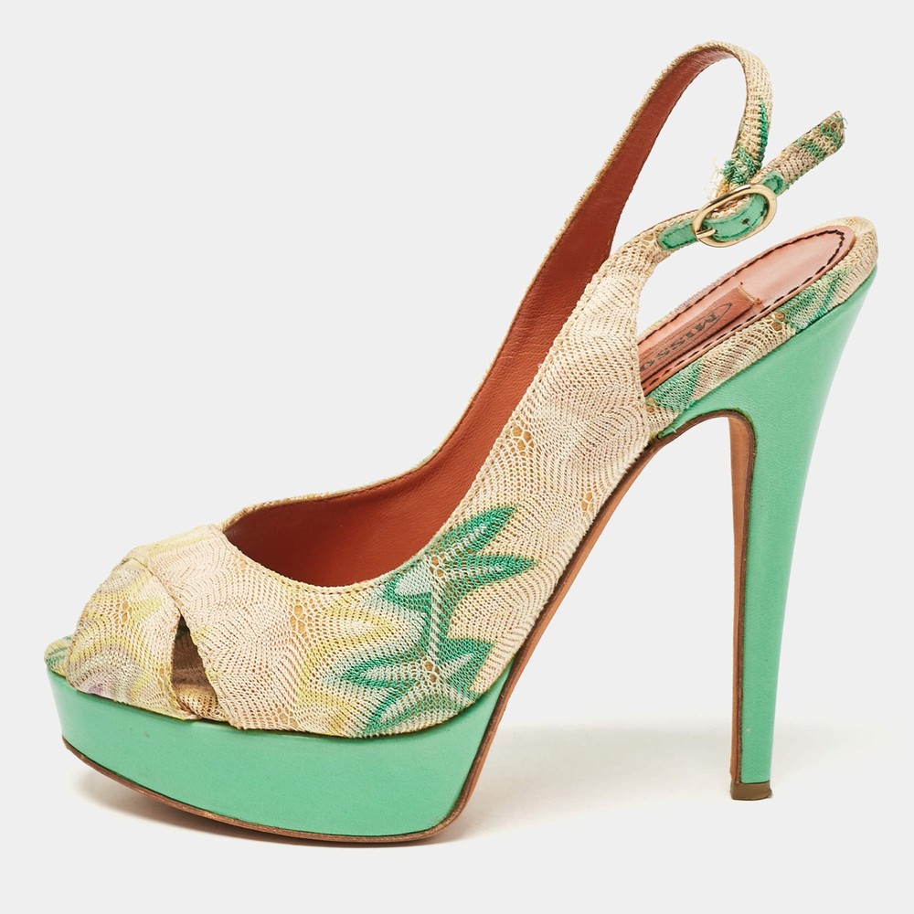 Missoni Multicolour Knit Fabric Peep Toe Platform Slingback Sandals Size 38