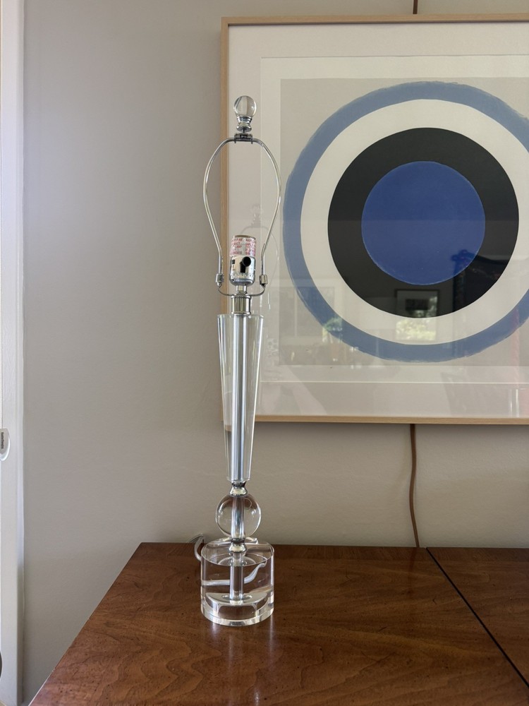 Vintage Hollywood Regency Glass Crystal Geometric Lamp with Finial 3 Way Switch