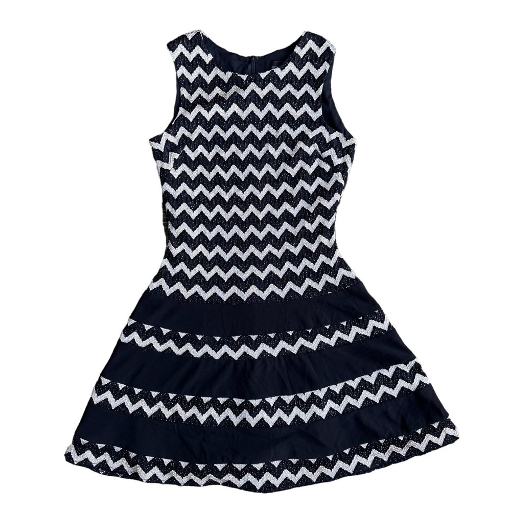 Betsy Adam Cocktail Dress Womens 10 Chevron Sequin Drop Waist Fit Flare Whimsy