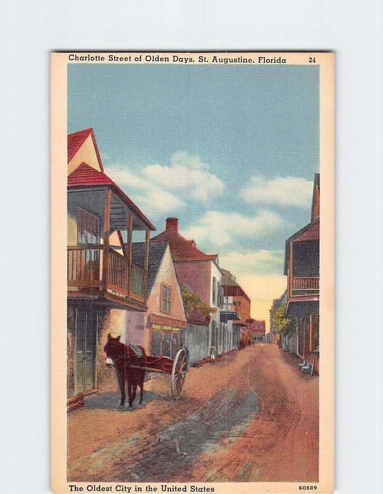 Postcard Charlotte Street of Olden Days Saint St. Augustine Florida USA America