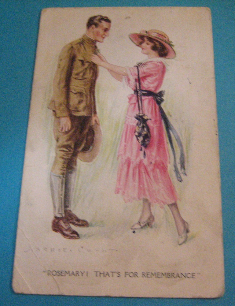 Archie Gunn Antique Wwi Postcard U.s. Military Man With Sweetheart Fashion