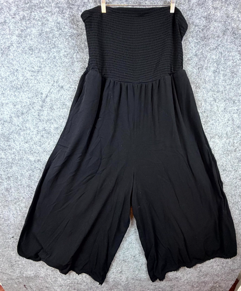Torrid Strapless Jumpsuit Womens 3 Black Smocked Front Flowy Wide Leg Oversized