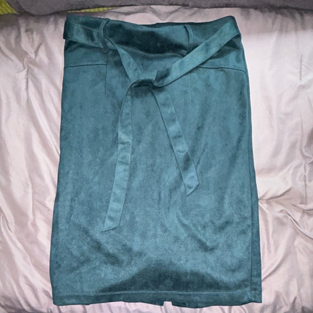 NYCC Teal Velvet Pencil Skirt Tie Waist Lined Stretch Knee Length Size S