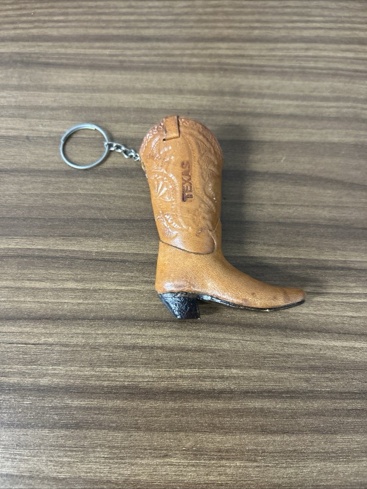 Vintage Mini Texas Cowboy Boot Keychain Key Ring FOB
