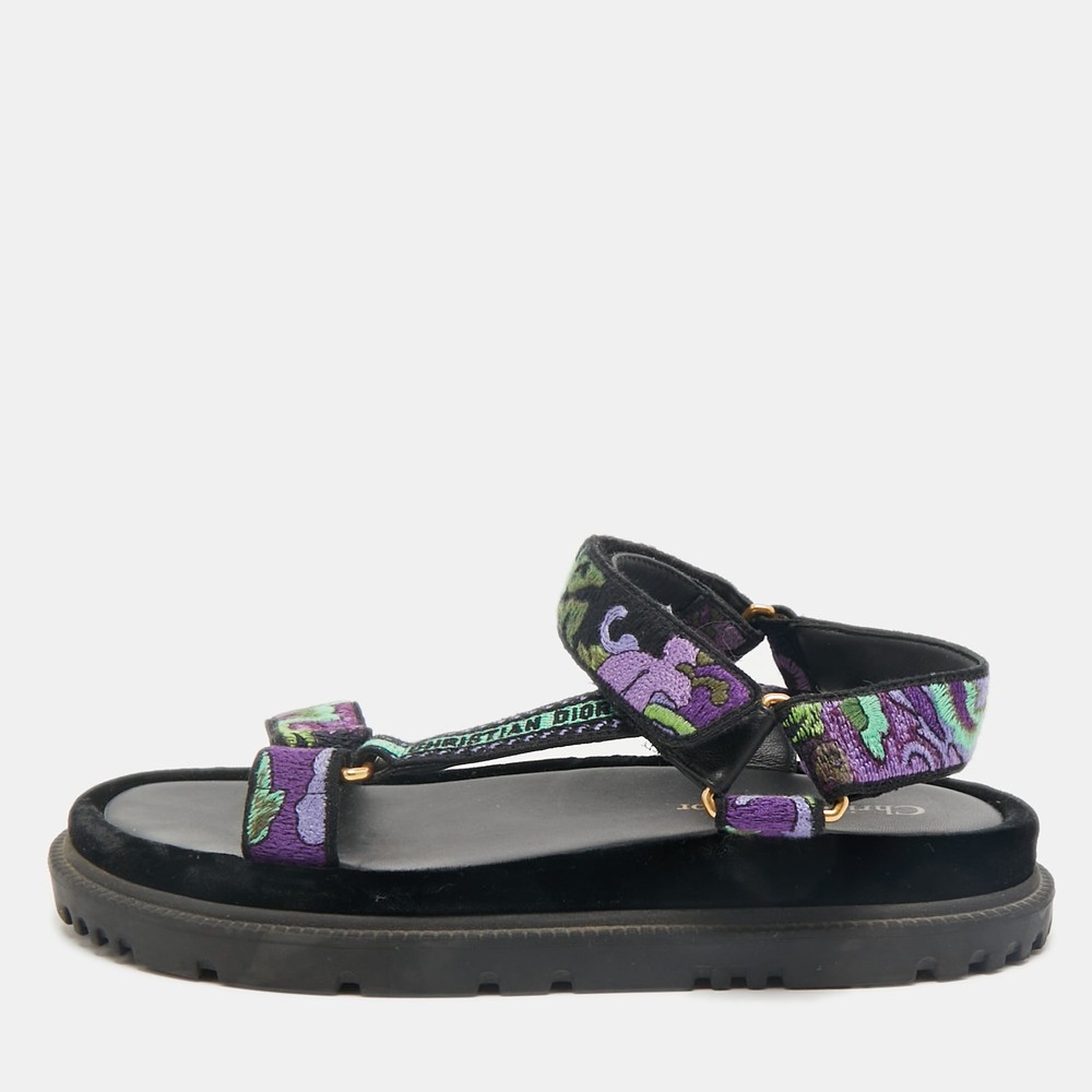 Dior Multicolor Brocade D-Wave Ankle Strap Sandals Size 37.5