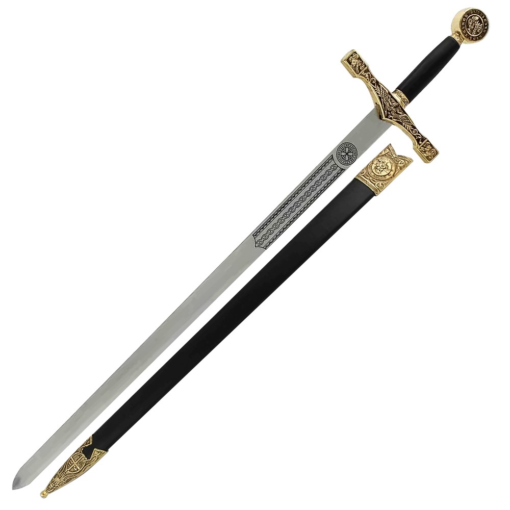 King Arthur Excalibur Longsword - Replica Medieval Knights Sword Gold-Anodized