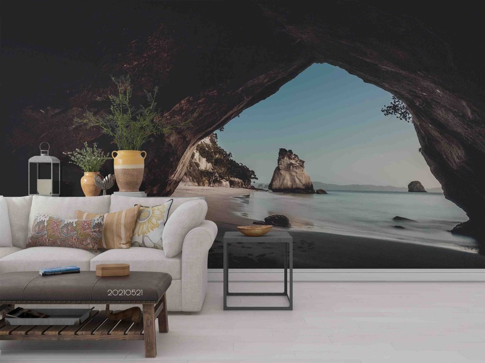 3D Cave Ocean Landscape Wall Murals Wallpaper Murals Wall Sticker