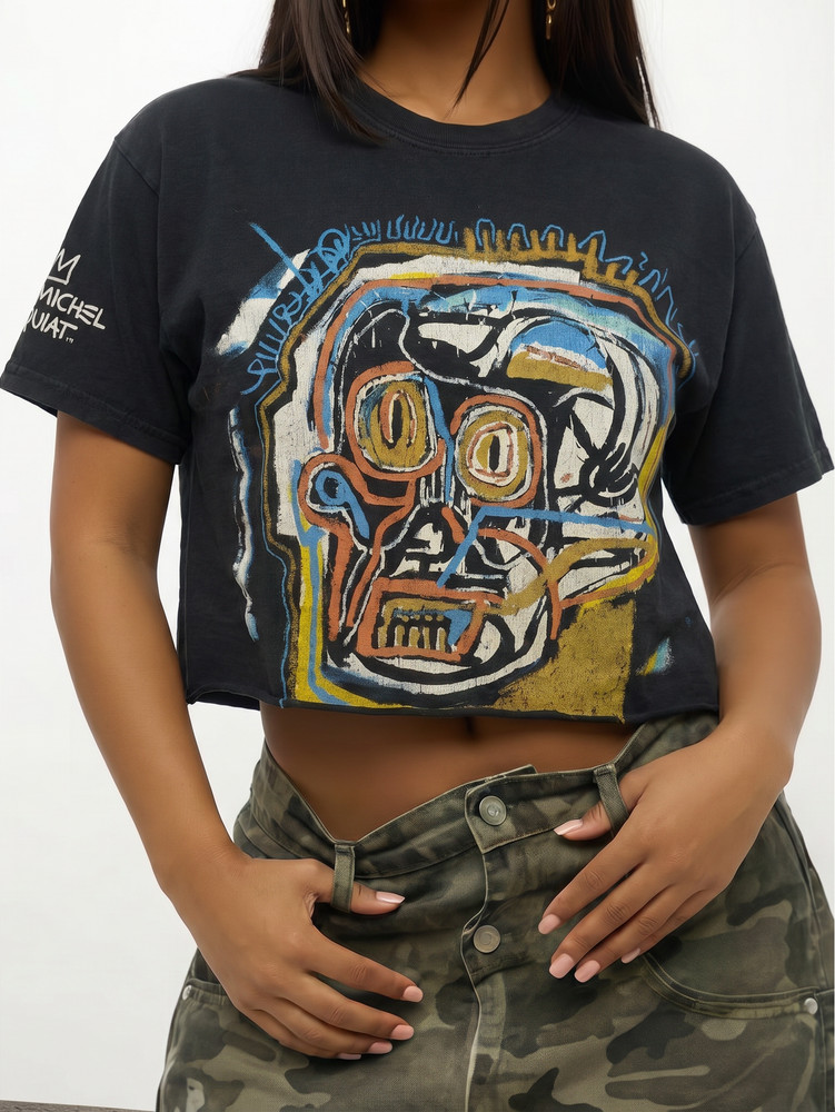 Jean-Michel Basquiat Shirt Mens Small Black Skull Abstract Art Graphic Tee Top-image