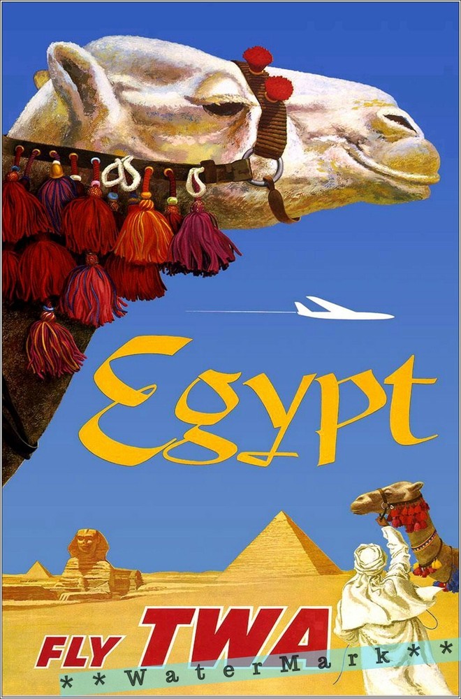 1960 Egypt TWA Vintage Travel Poster Retro Pyramids Camels Airline Ad