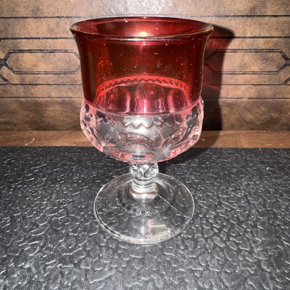 Tiffin-Franciscan Ruby Flashed King’s Crown Thumbprint Footed Water Goblet