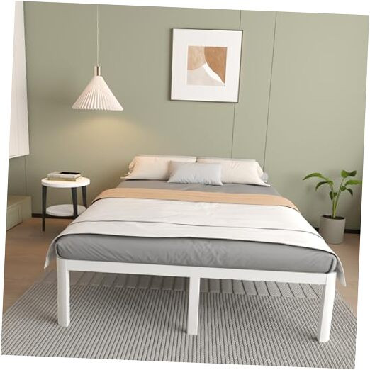 16 Inch Full White Metal Platform Bed Frame No Box Spring Needed