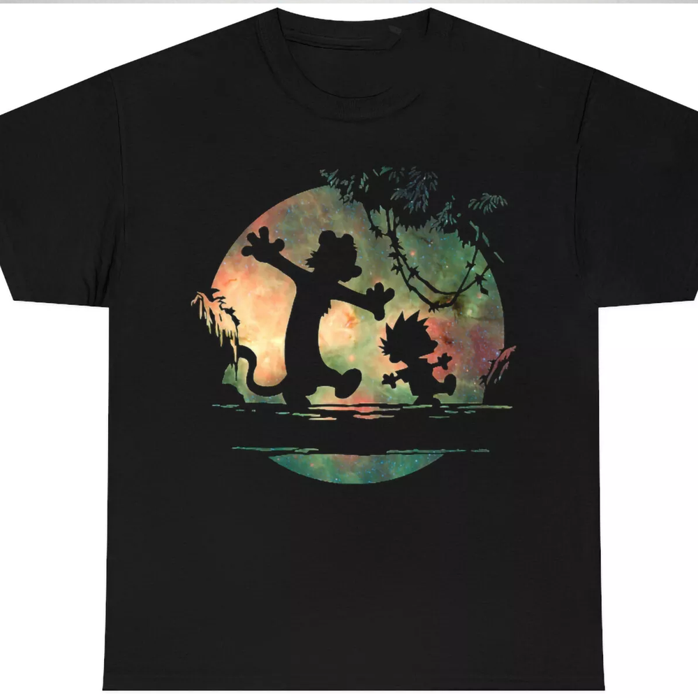 Calvin And Hobbes cartoon black T-shirt short sleeve All sizes 80