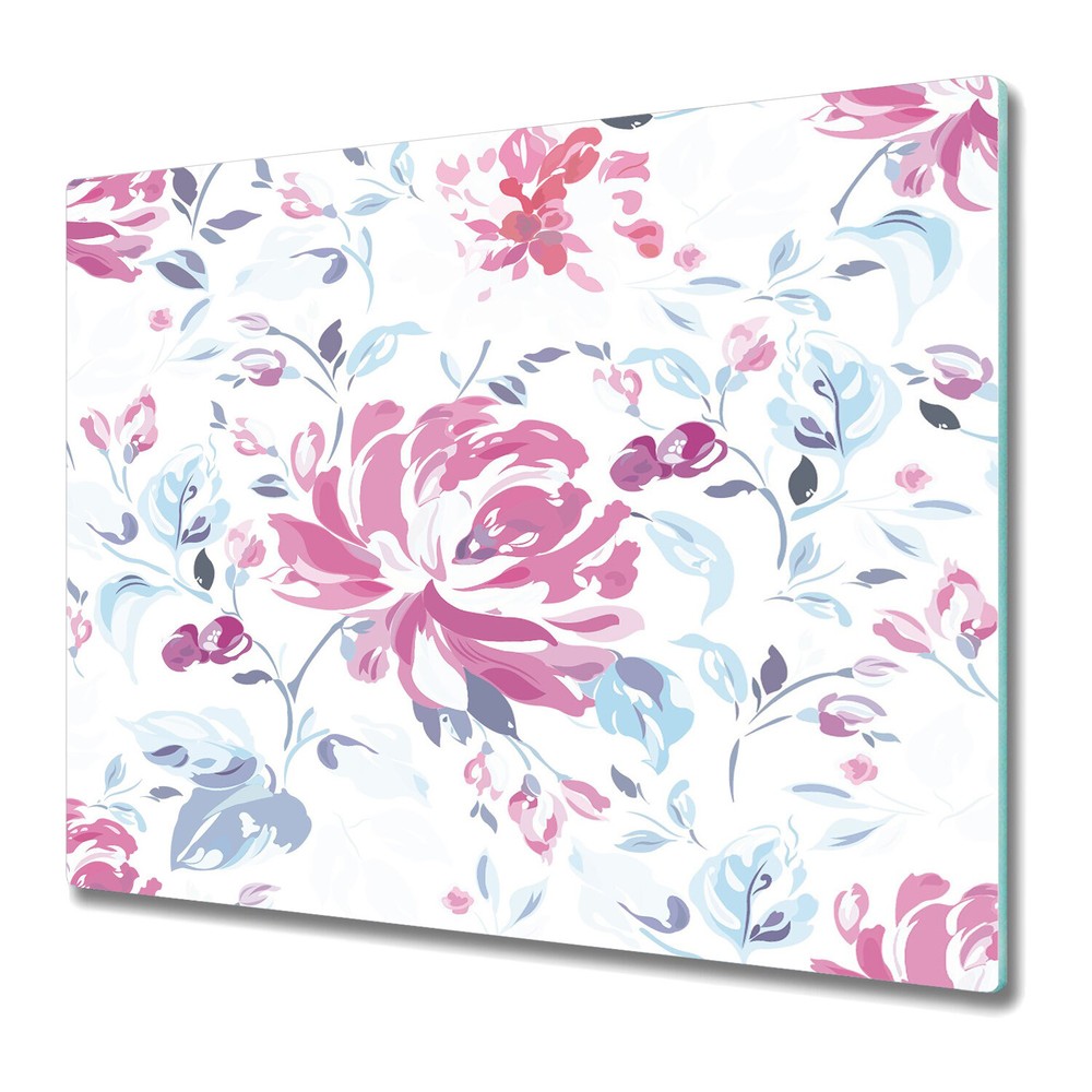 Glass Worktop Saver Kitchen Purple Flowers Meadow Watercolour Floral 60x52