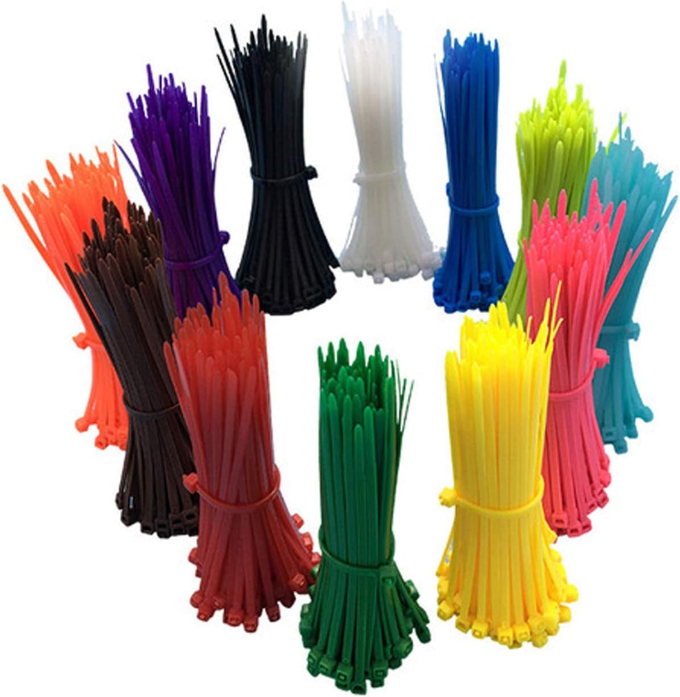 1200-Piece Assorted Color Self-Locking Nylon Zip Ties for Multipurpose Use